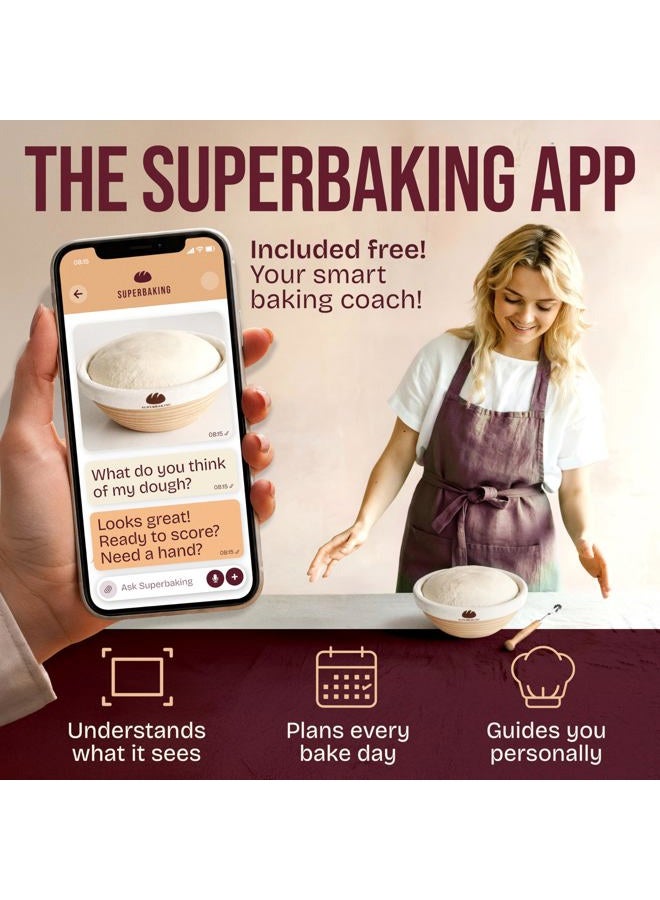 Superbaking Banneton Proofing Basket Set, Round 9" Sourdough Basket for Bread Making Tools, Artisan Baking Supplies Kit, Gifts for Bakers - Image 3