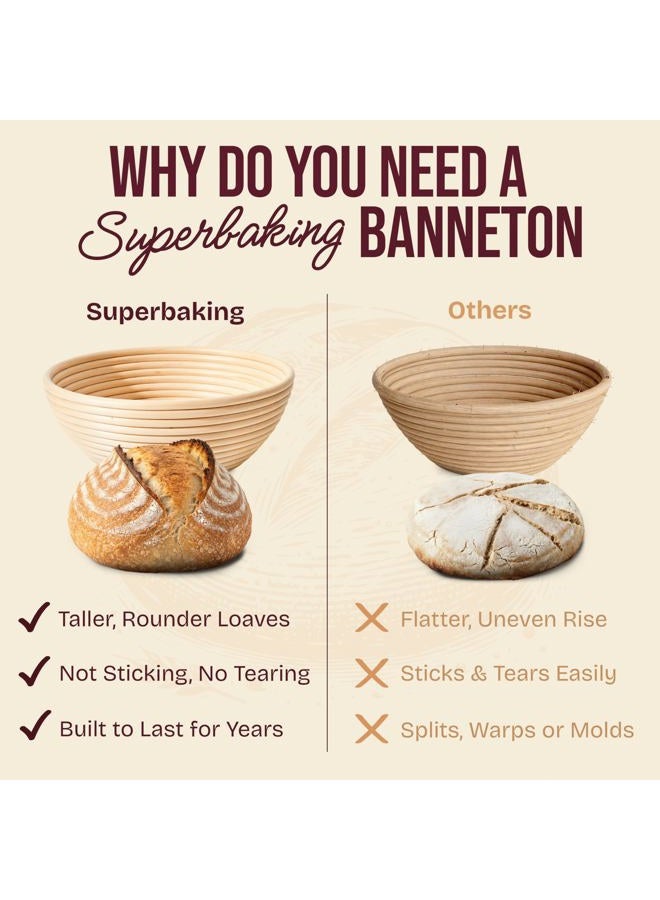 Superbaking Banneton Proofing Basket Set, Round 9" Sourdough Basket for Bread Making Tools, Artisan Baking Supplies Kit, Gifts for Bakers - Image 4