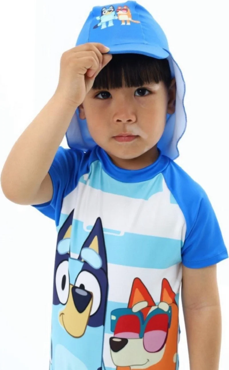 بوديوم جييم Podium Clothing New Season Bluey Patterned UV Protection - Trench Hat - Short Sleeve Swimsuit Boy - Swimsuit