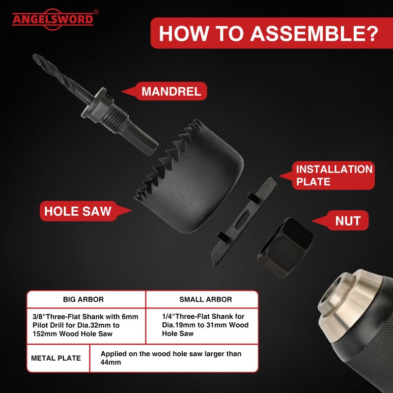 ANGELSWORD Hole Saw Set 24 PCS Hole Saw Kit, Hole Saw Drill Bit Kit, 3/4"-6" (19-152mm) 14 PCS Saw Blades, for Drywall, Soft Wood, Plywood, Plastic, PVC - Image 5