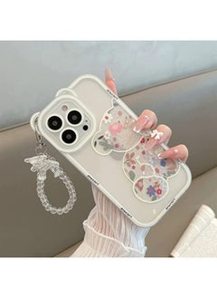X-level iPhone 13 Pro Max Mobile Case Cover Flowers Bear Camera Protector Clear Back Cover with Lovely Strap Bracelet Chain for Girls Women  - Image 2