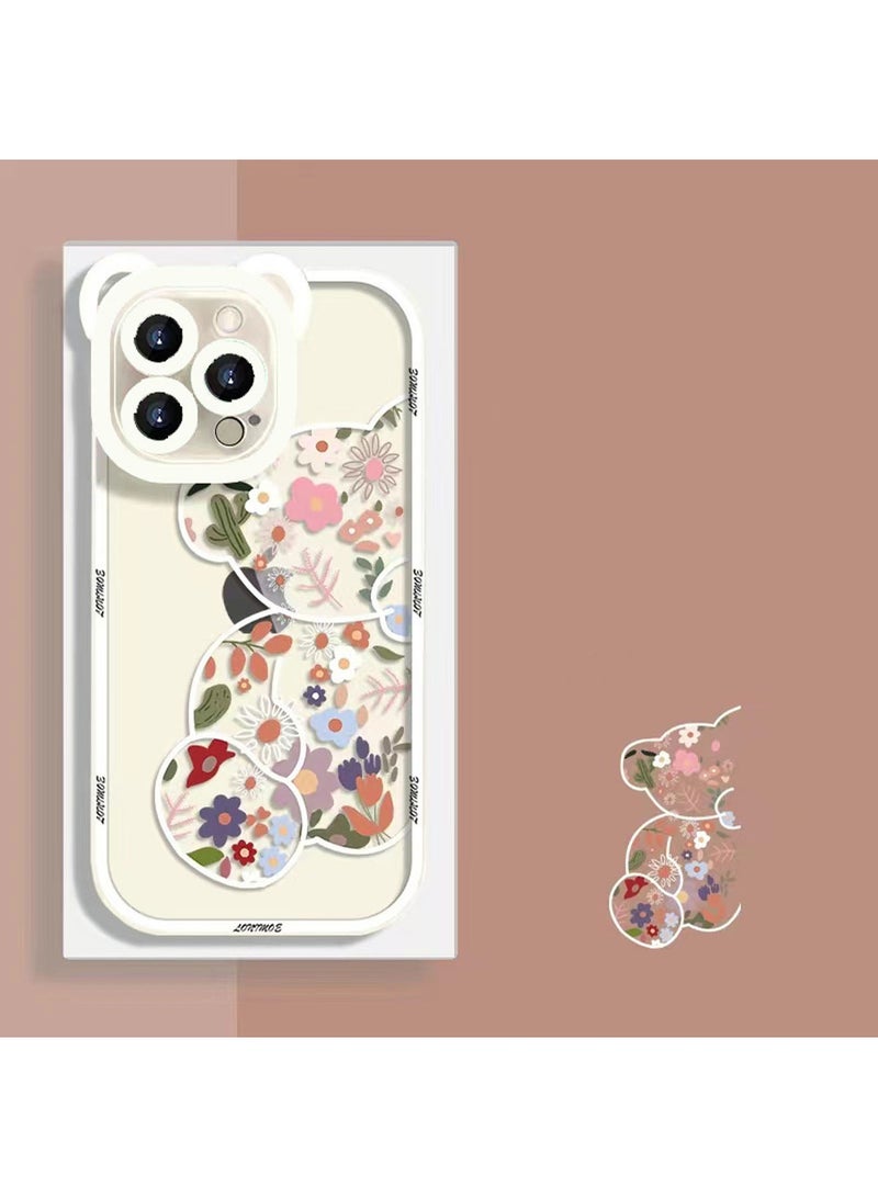 X-level iPhone 13 Pro Max Mobile Case Cover Flowers Bear Camera Protector Clear Back Cover with Lovely Strap Bracelet Chain for Girls Women - Image 4