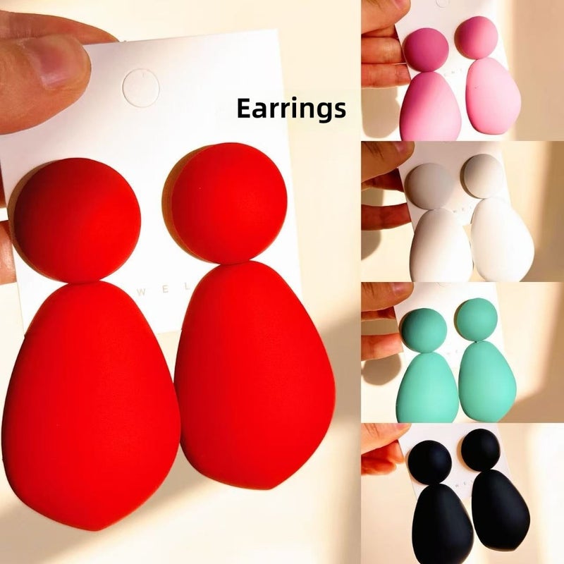 New color spray painted geometric steamed bread earrings exaggerated red metal earrings simple water drop earrings  cross-border - Image 1