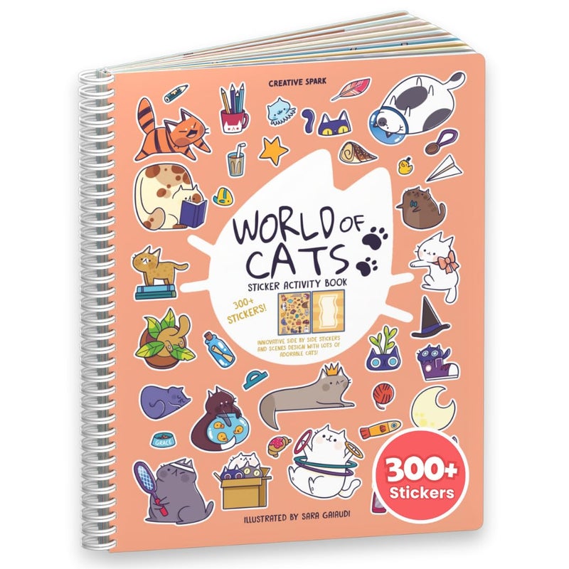 Cupkin Cat Sticker Book Activity For Kids  Toddler Airplane Travel Essentials  300+ Kitten Stickers For Kids + 8 Scenes + Coloring Book Pages  Cat Lover Gift  Children'S Crafts Ages 2-8 - Image 1