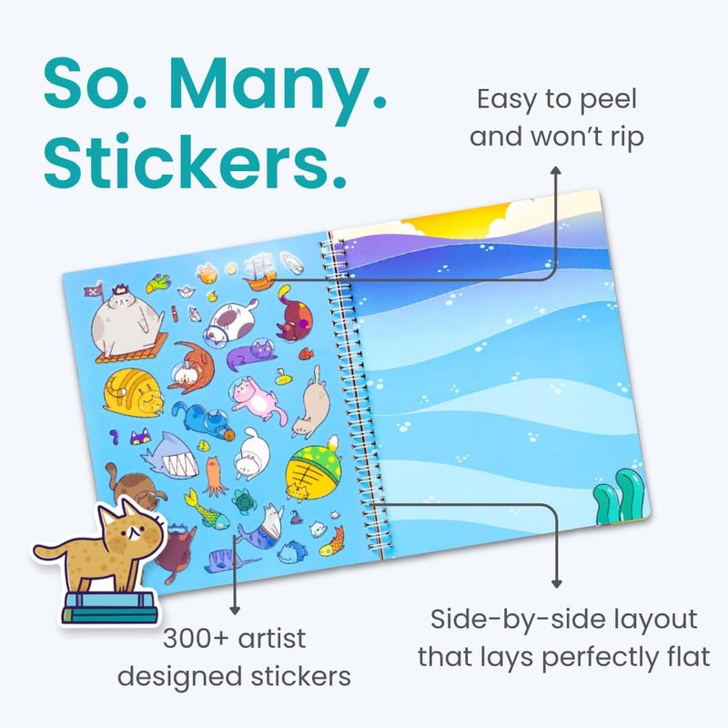 Cupkin Cat Sticker Book Activity For Kids  Toddler Airplane Travel Essentials  300+ Kitten Stickers For Kids + 8 Scenes + Coloring Book Pages  Cat Lover Gift  Children'S Crafts Ages 2-8 - Image 2