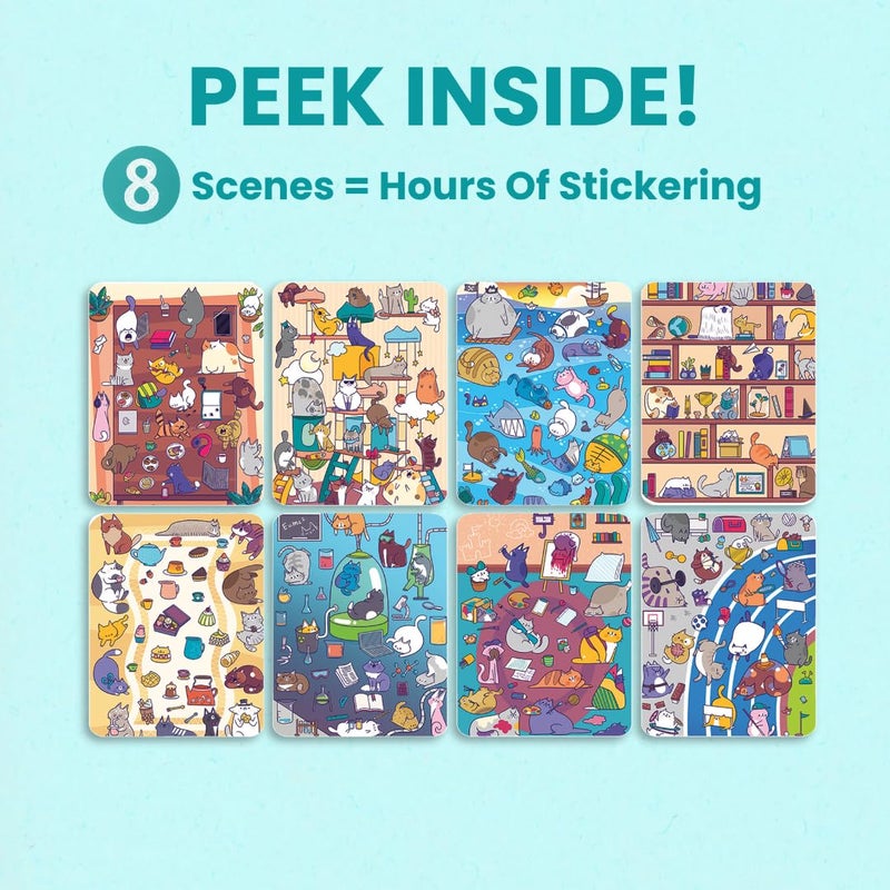 Cupkin Cat Sticker Book Activity For Kids  Toddler Airplane Travel Essentials  300+ Kitten Stickers For Kids + 8 Scenes + Coloring Book Pages  Cat Lover Gift  Children'S Crafts Ages 2-8 - Image 5