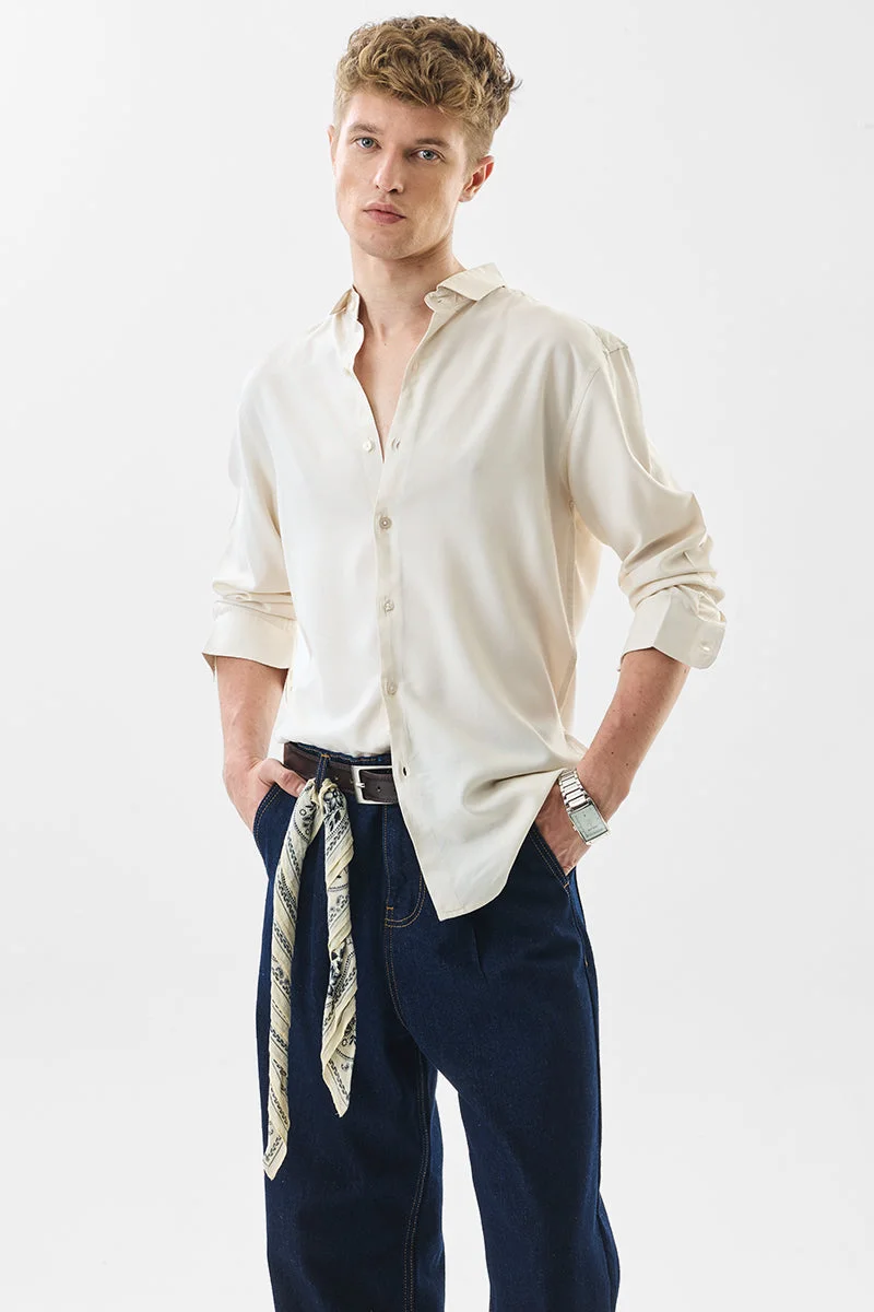 SNITCH Slim Fit Viscose Cream Shirt