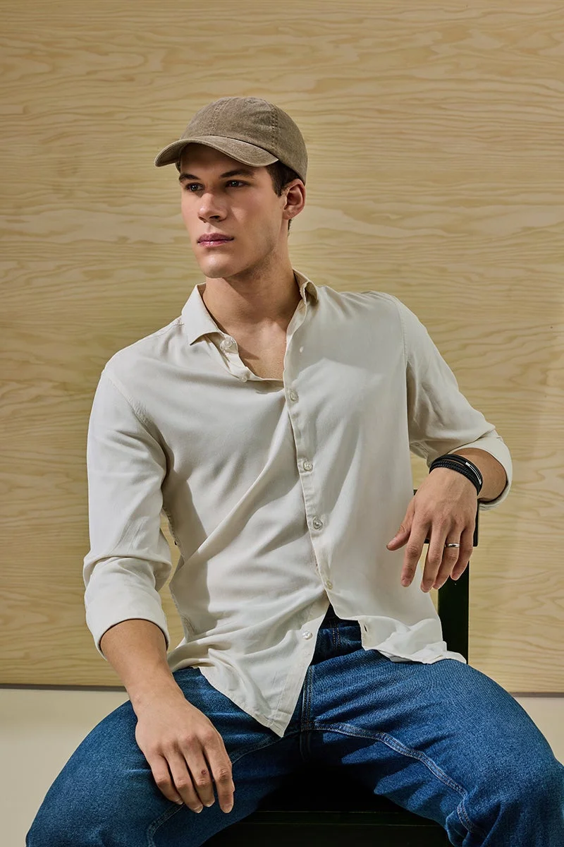 SNITCH Slim Fit Viscose Cream Shirt