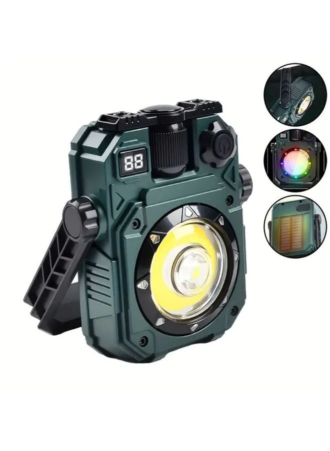 Green Solar Work Lamp Magnetic USB Rechargeable Adjustable Light For Camping - Image 1