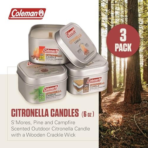 Coleman شمعة كولمان المعطرة في علبة معدنية - 3 عبوات، نكهات سموذي، صنوبر ونار المخيم - Image 2