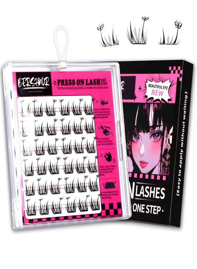 BERSHNOR Pre Glued Lash Clusters with Butterfly Glueless Eyelash Clusters Press on Lashes No Glue Needed - Image 1