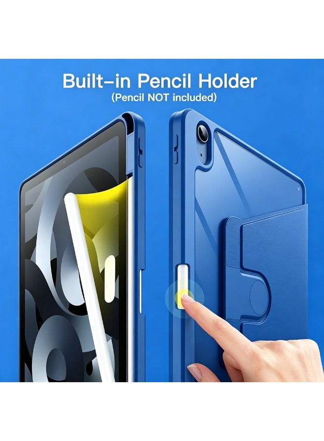 Rotating Case for iPad (A16) 11th/10th Generation (2025/2022) with Pencil Holder, 360 Degree Rotation Protective Stand Cover Clear Back, Auto Wake/Sleep (Blue) - Image 5