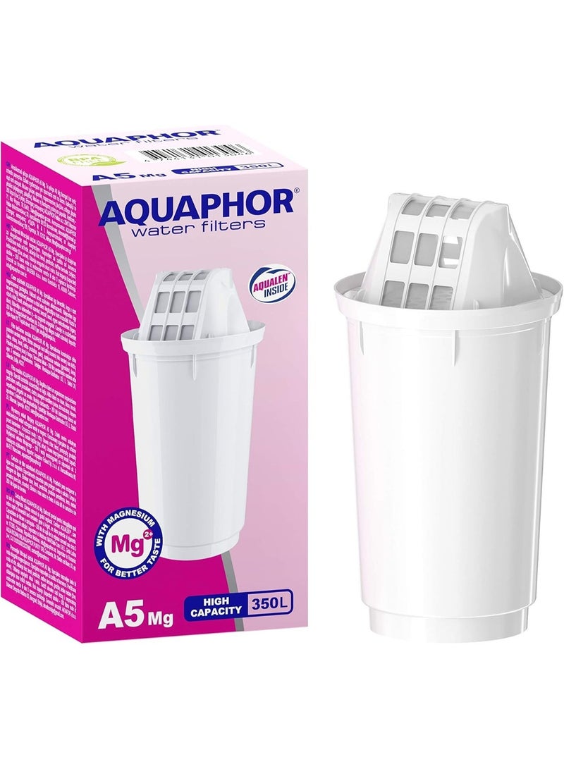 Aquaphor خرطوشة فلتر مياه A5 Mg – غنية بالمغنيسيوم، 350 لتر عمر طويل، إزالة الكلور، متوافقة مع جرات أورليان - Image 1