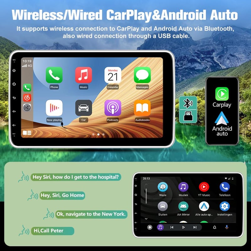 Pyniro Android 13 4-Core 2GB+64GB Single Din Car Stereo, 10.1 Inch Floating Touchscreen Car Radio with Wireless CarPlay & Android Auto/Mirror Link/Wi-Fi/FM/USB, Support SWC/Backup Camera (Included) - Image 3