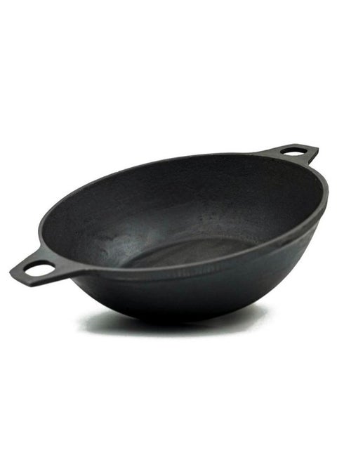 Cast Iron Induction Flat Base Kadai wok Black 10inch