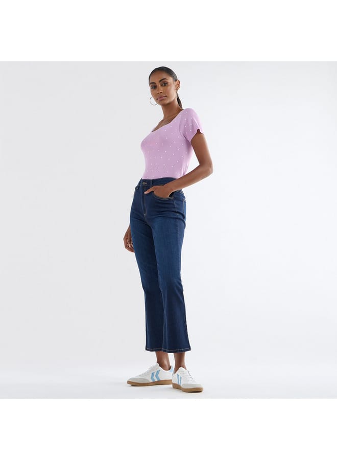 Splash FAV Textured Square Neck T-shirt with Short Sleeves - Image 2