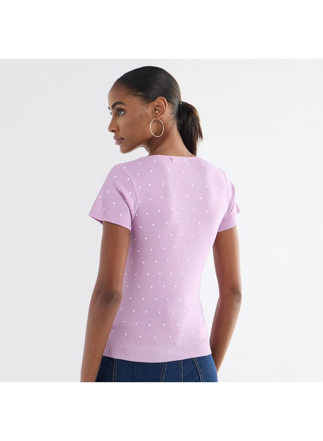 Splash FAV Textured Square Neck T-shirt with Short Sleeves - Image 3
