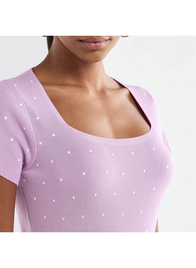 Splash FAV Textured Square Neck T-shirt with Short Sleeves - Image 4