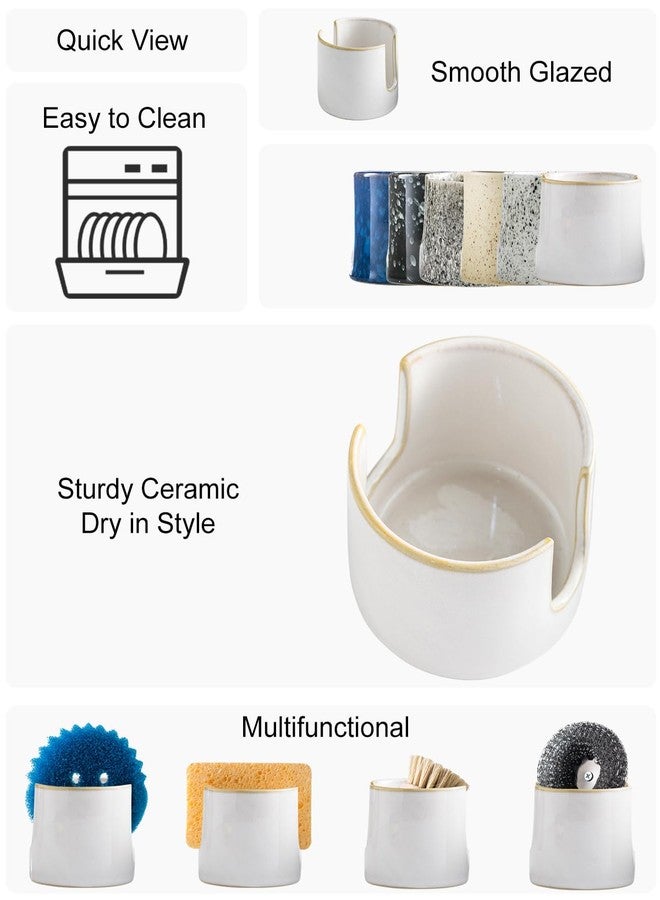 حامل إسفنجة زويكر لحوض المطبخ، منظم تجفيف إسفنجة الأطباق الخزفية، منظم مطبخ سكرابي دادي، رف أطباق لطيف لحوض المطبخ، بيج وأبيض - Image 2