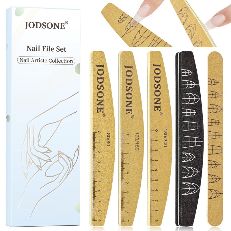 JODSONE Nail File and Buffer Set 5PCS Double Side Trimed Nail Files and Buffers Emery Boards for Nails 80/240 Nail Shine Polishing Stick Reusable Washable Nails Tools Suit for Home Salon - Image 1
