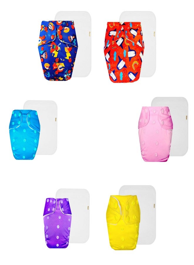 Dumbledo Premium Cloth Diaper with Cotton Insert (Pack of 6) | Hypoallergenic | Breathable | Adjustable Snaps | Everyday Diapering Essential | 3 Months - 3 Years | Unisex Baby - Image 1