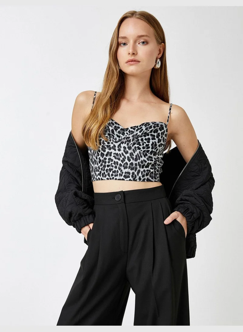 كوتون Leopard Patterned Crop Tank Top