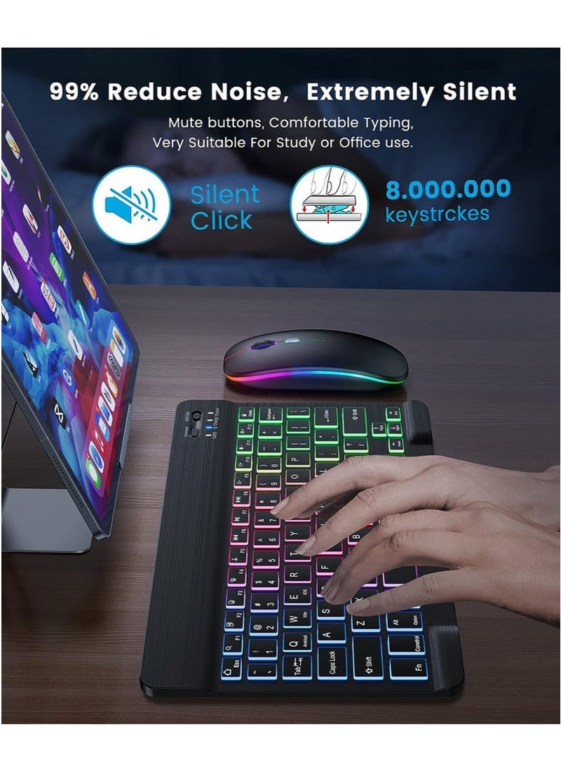 اوليو مجموعة لوحة مفاتيح وماوس بلوتوث رفيعة للغاية باللغتين العربية والإنجليزية لجهاز iPad، لوحة مفاتيح وماوس لاسلكية قابلة لإعادة الشحن مع إضاءة خلفية بـ 7 ألوان متوافقة مع iPad من الجيل التاسع/الثامن، iPad Pro/Air/Mini، iPhone 14/13/12 Pro - Image 4