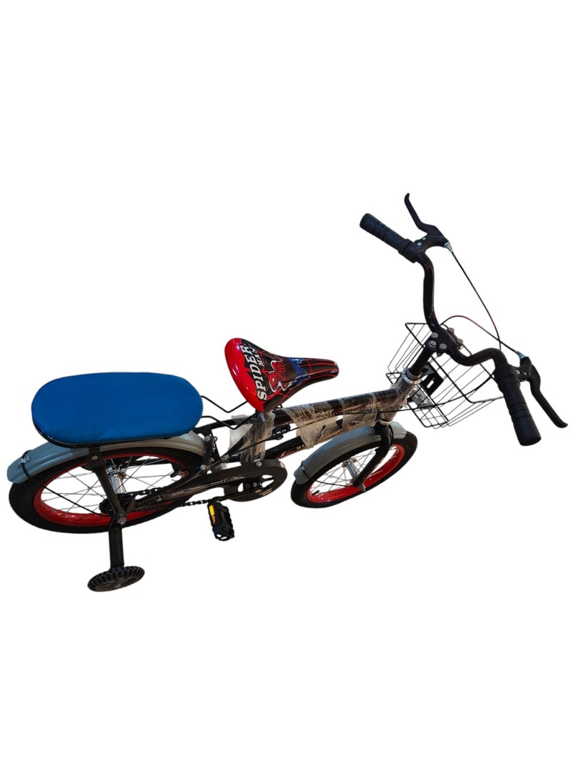 Generic - Kids Bike with Hand Brake and Basket for Ages 3-9 Years, Bicycle Training Wheels Fenders, Children Bicycle with falling system safety - Red Spiderman & Blue back seat - Image 1