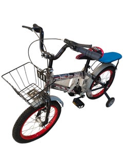 Kids Bike with Hand Brake and Basket for Ages 3-9 Years, Bicycle Training Wheels Fenders, Children Bicycle with falling system safety - Red Spiderman & Blue back seat