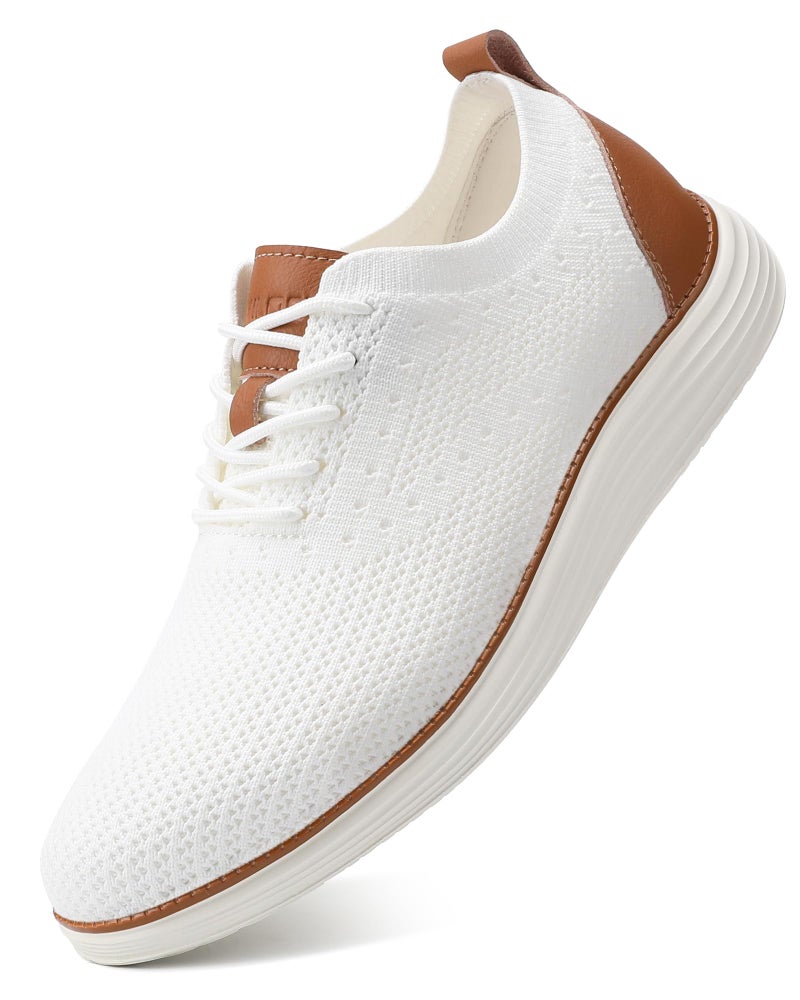 VILOCY Men's Dress Sneakers Oxfords Casual Business Shoes Lace Up Lightweight Walking Knit Mesh Fashion Sneakers White,EU44 - Image 1