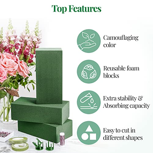 Noe & Malu 2 Pcs Floral Foam Blocks (Larger Size 9" X 4" X 3" Each) Florist Flower Foam Green Bricks Applied Dry or Wet Flower Foam Bricks Arrangement Supplies for Artificial or Fresh Flowers - Image 3