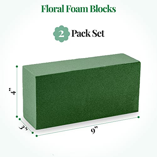 Noe & Malu 2 Pcs Floral Foam Blocks (Larger Size 9" X 4" X 3" Each) Florist Flower Foam Green Bricks Applied Dry or Wet Flower Foam Bricks Arrangement Supplies for Artificial or Fresh Flowers - Image 2