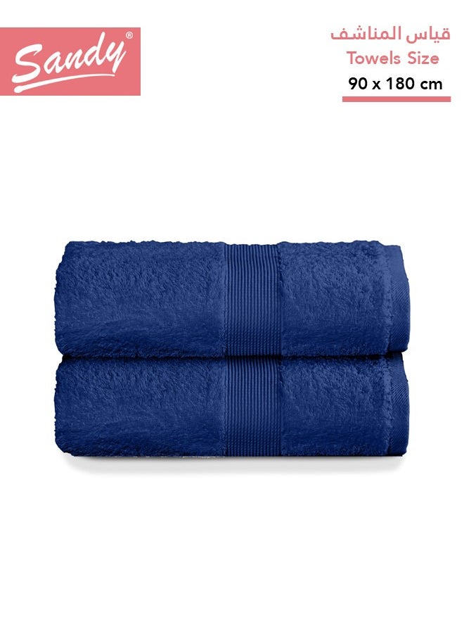 Sandy SANDY Extra Large Bath Towel Set Premium Hotel Quality 100% Cotton Made in Egypt, Soft Quick Drying and Highly Absorbent (2 Pack - 90x180 cm) - Dark Blue  - Image 1