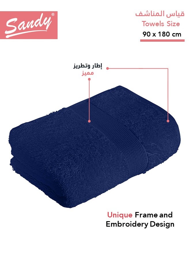 Sandy SANDY Extra Large Bath Towel Set Premium Hotel Quality 100% Cotton Made in Egypt, Soft Quick Drying and Highly Absorbent (2 Pack - 90x180 cm) - Dark Blue  - Image 2