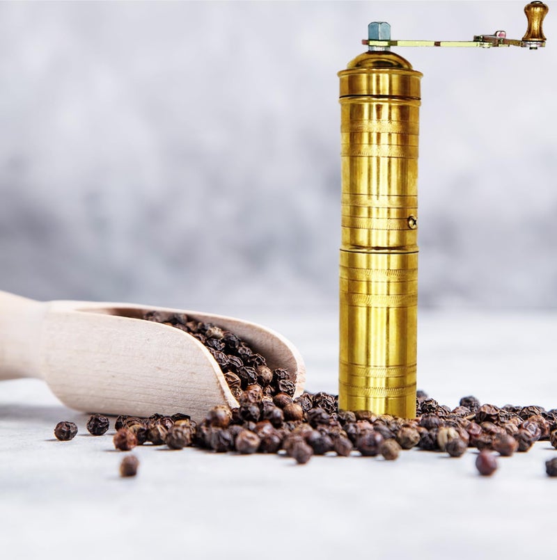 THE VIOLET Handmade Brass 9 Inch Manual Coffee Grinder Large Pepper Mill With Handle Proper For Fresh Coffee Bean Peppercorn Grinder Brass Handle Crank With Giant Fine Refillable Grind For Flavor Turkish Style - Image 4