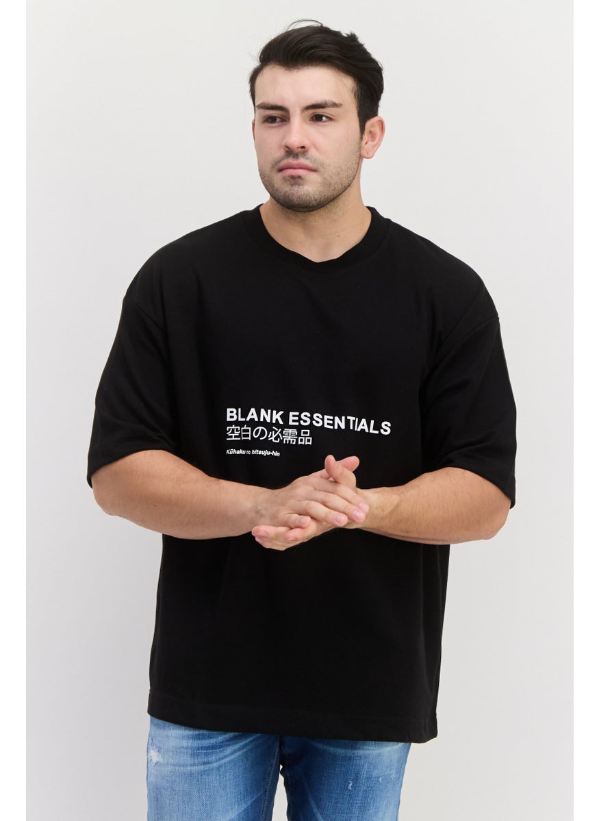 Blank Essentials - Men Round Neck Short Sleeve Brand Logo T-Shirt, Black - Image 1