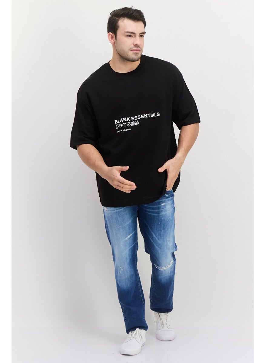Blank Essentials - Men Round Neck Short Sleeve Brand Logo T-Shirt, Black - Image 1