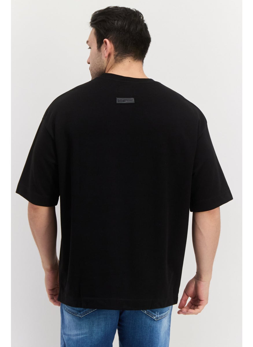 Blank Essentials - Men Round Neck Short Sleeve Brand Logo T-Shirt, Black - Image 1