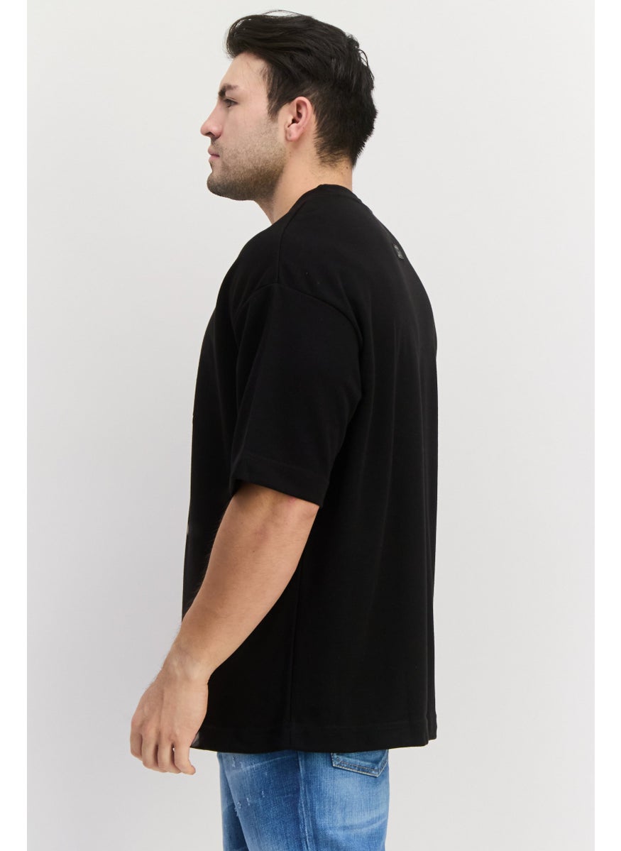 Blank Essentials - Men Round Neck Short Sleeve Brand Logo T-Shirt, Black - Image 1
