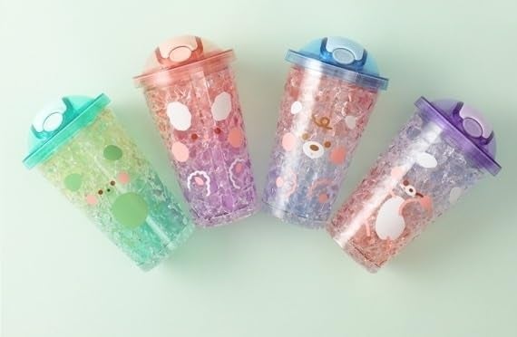 TEMSON Double Wall Cartoon Printed Sipper with Straw,Jelly Freezer Water Sipper for Kids, Acrylic Sipper Bottle with Straw - 450 ML (BB 9012)(Assorted Colour) - Image 5