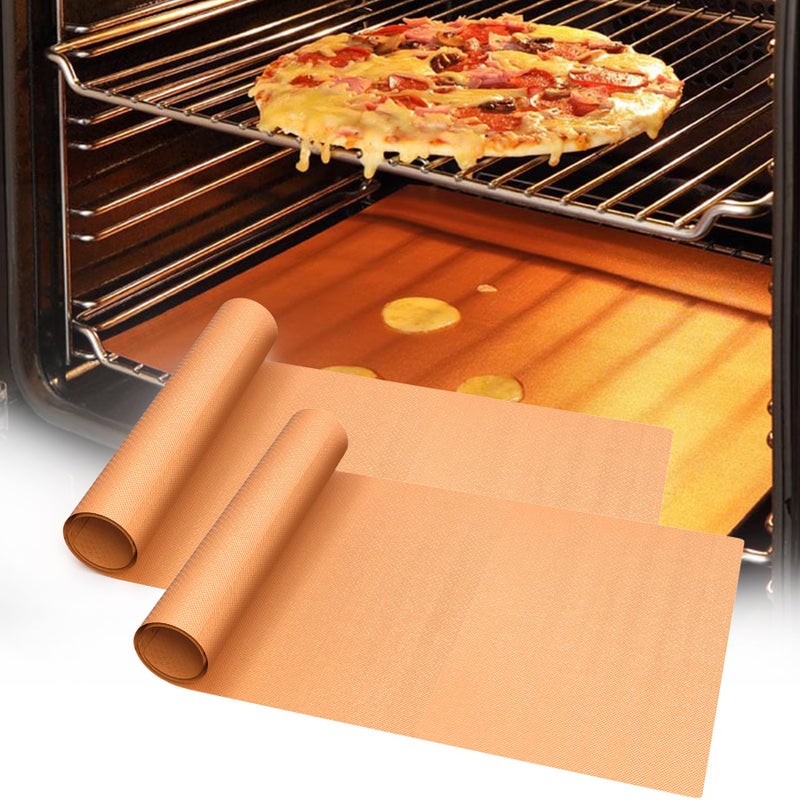 UBeesize 2 Pack Thickened Copper Oven Liners for Bottom of Oven BPA PFOA Free Reusable 16x24 Inch Heavy Duty Non Stick Teflon Oven Mats Fit Electric Gas Toaster Convection Microwave Ovens Grills