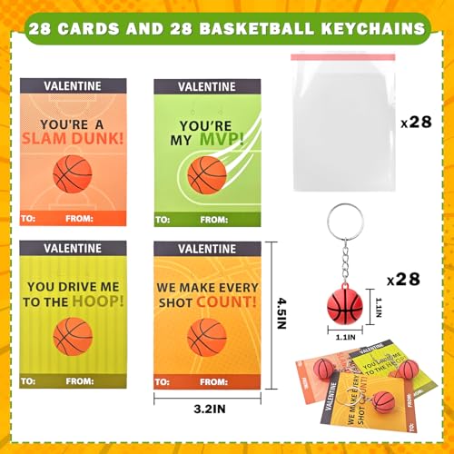 Leetous Basketball Valentines Day Cards Gifts for Kids School 28 Pack PVC Basketball Keychains Toys with Exchange Cards for Toddler Boys Girls Valentines Sport Classroom Party Favors Goodie Bag Stuffers - Image 5