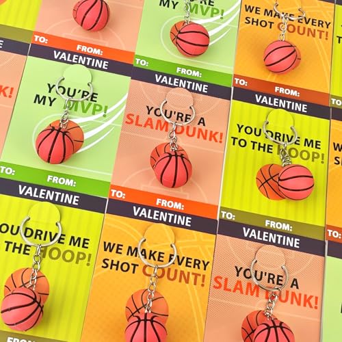 Leetous Basketball Valentines Day Cards Gifts for Kids School 28 Pack PVC Basketball Keychains Toys with Exchange Cards for Toddler Boys Girls Valentines Sport Classroom Party Favors Goodie Bag Stuffers - Image 1