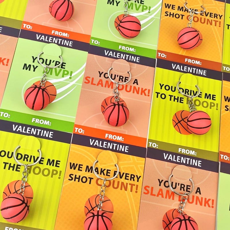 Leetous Basketball Valentines Day Cards Gifts for Kids School 28 Pack PVC Basketball Keychains Toys with Exchange Cards for Toddler Boys Girls Valentines Sport Classroom Party Favors Goodie Bag Stuffers - Image 3