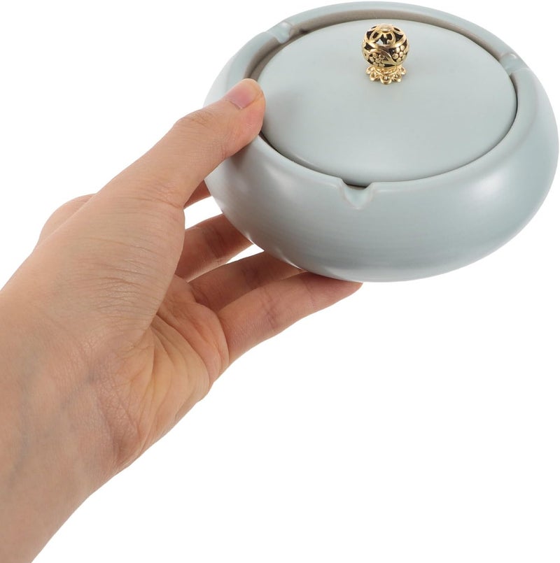 Ceramic Ashtray with Lid Covered Outdoor Cigarette Butt Container Windproof Smoker’s Patio and Home Décor in Celadon Blue - Image 4