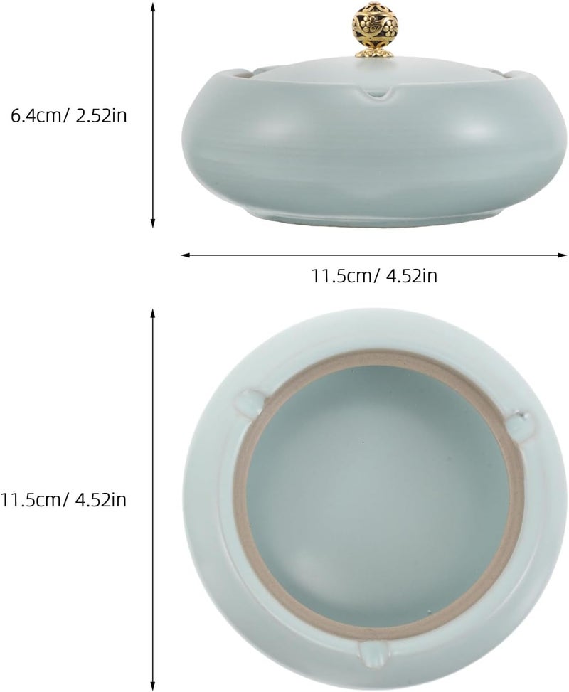Ceramic Ashtray with Lid Covered Outdoor Cigarette Butt Container Windproof Smoker’s Patio and Home Décor in Celadon Blue - Image 2