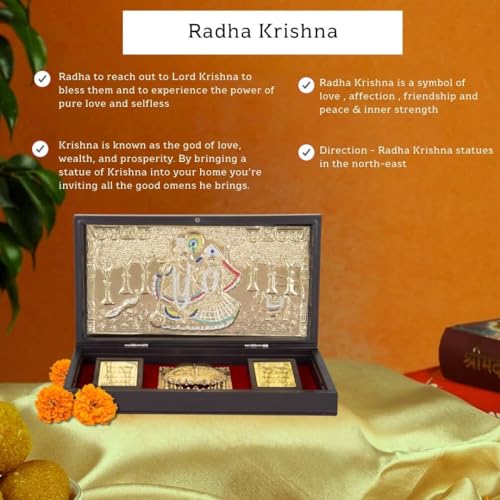 INTERNATIONAL GIFT® Gold Coated Radha Krishna God Idol with Charan Paduka | Devotional Prayer Box (13h X 21w X 11.5l Centimeters) Gifting | Pooja Mandir | Home Dcor - Image 2