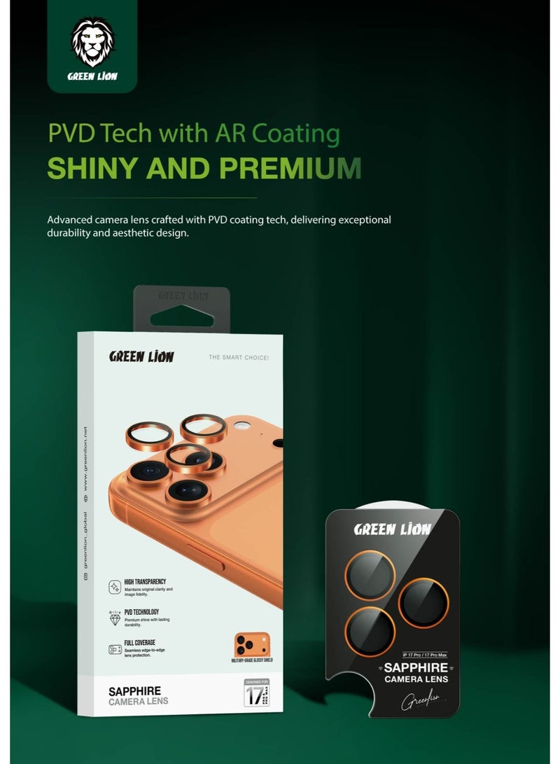 GREEN LION iPhone 17 Pro Max Camera Lens with Multi-Layer Protection / Aluminum Alloy Edge / High Transparency / Dustproof - Orange Titanium - Image 3