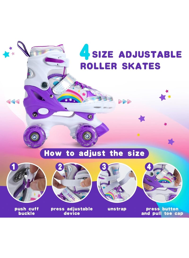 Girls Boys Adjustable Roller Skates Shoes with Fully Luminous PU Wheels Double Row Skates Shoes for Kids