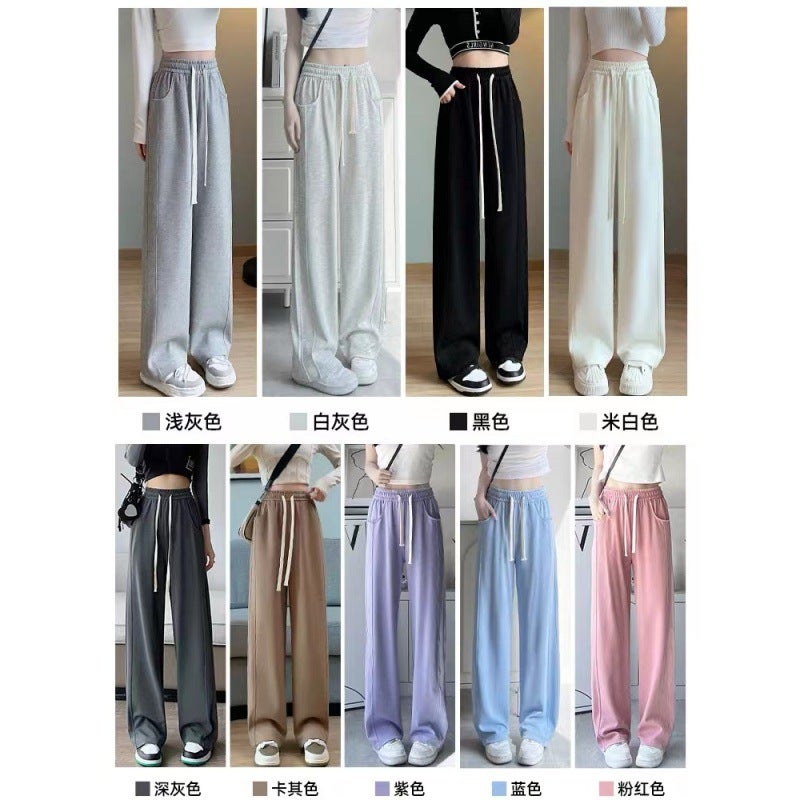 Sports Pants High Waist Casual Sweatpants Loose Straight Wide Leg Pants Autumn Apricot - Image 5